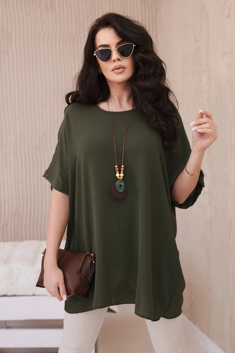 Oversized blouse with pendant IT - 31 / – Khaki цвет / color | Lexline Fashion