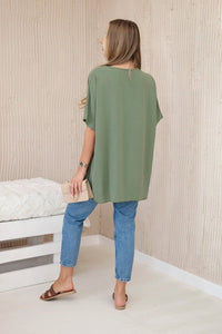 Oversized blouse with pendant IT - 31 / – Light khaki цвет / color | Lexline Fashion