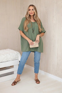 Oversized blouse with pendant IT - 31 / – Light khaki цвет / color | Lexline Fashion