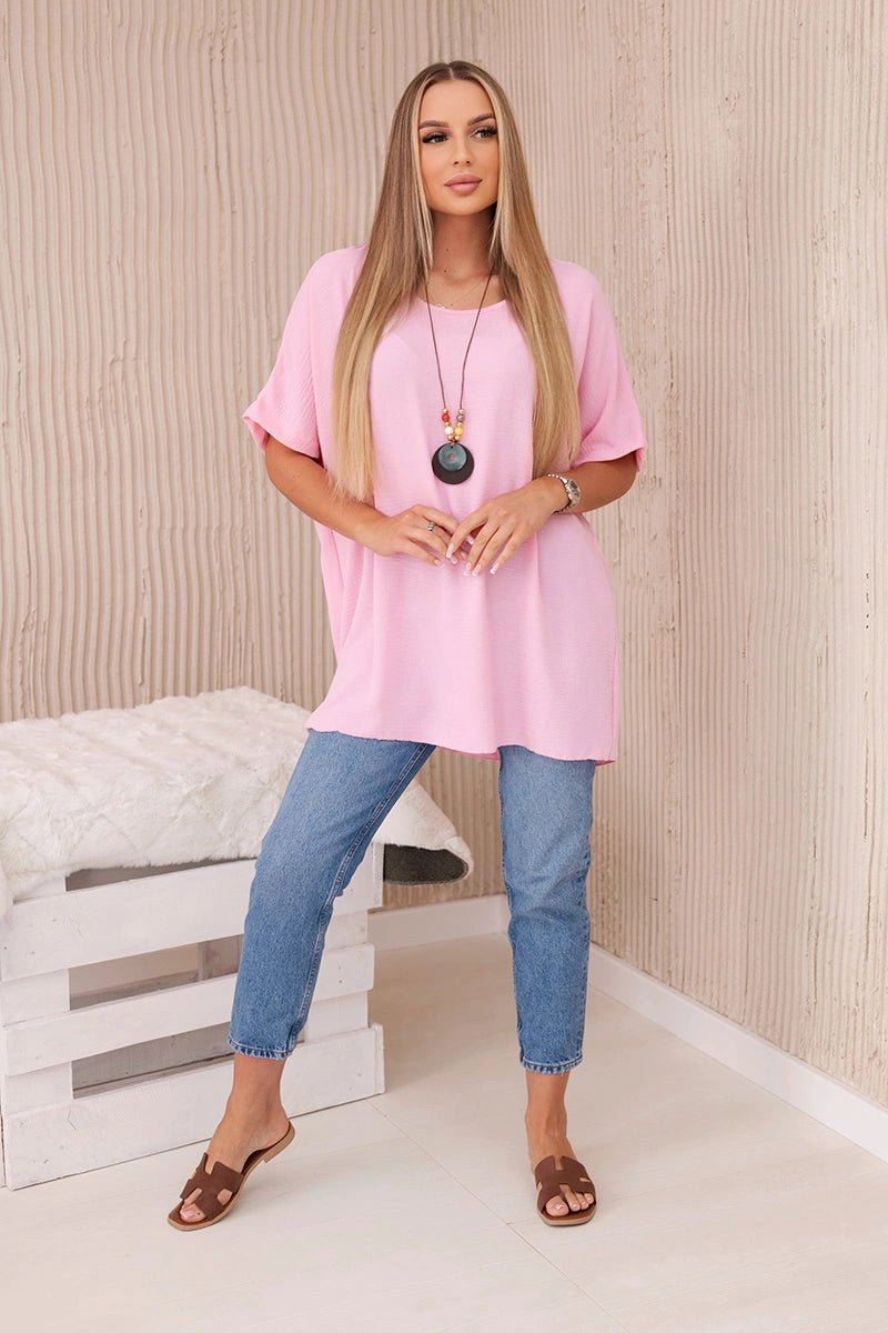 Oversized blouse with pendant IT - 31 / – Light || Pink цвет / color | Lexline Fashion
