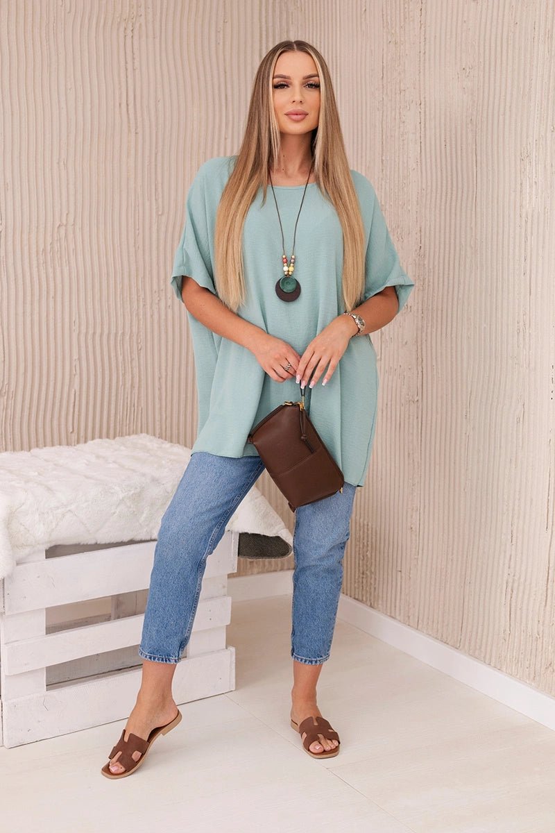 Oversized blouse with pendant IT - 31 / – Mint || Dark цвет / color | Lexline Fashion
