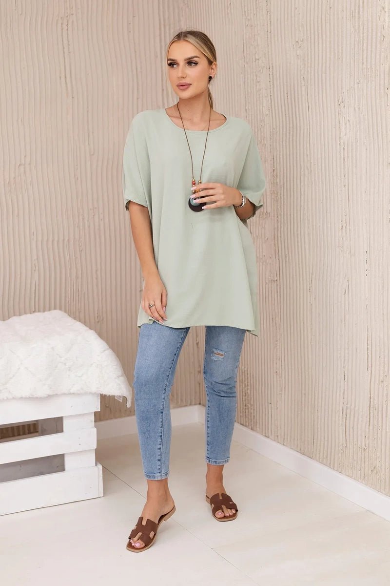 Oversized blouse with pendant IT - 31 / – Mint || Light цвет / color | Lexline Fashion