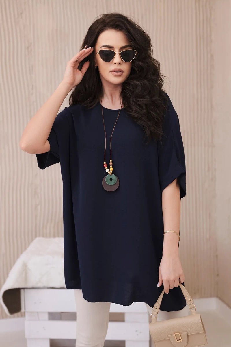 Oversized blouse with pendant IT - 31 / – Navy blue цвет / color | Lexline Fashion