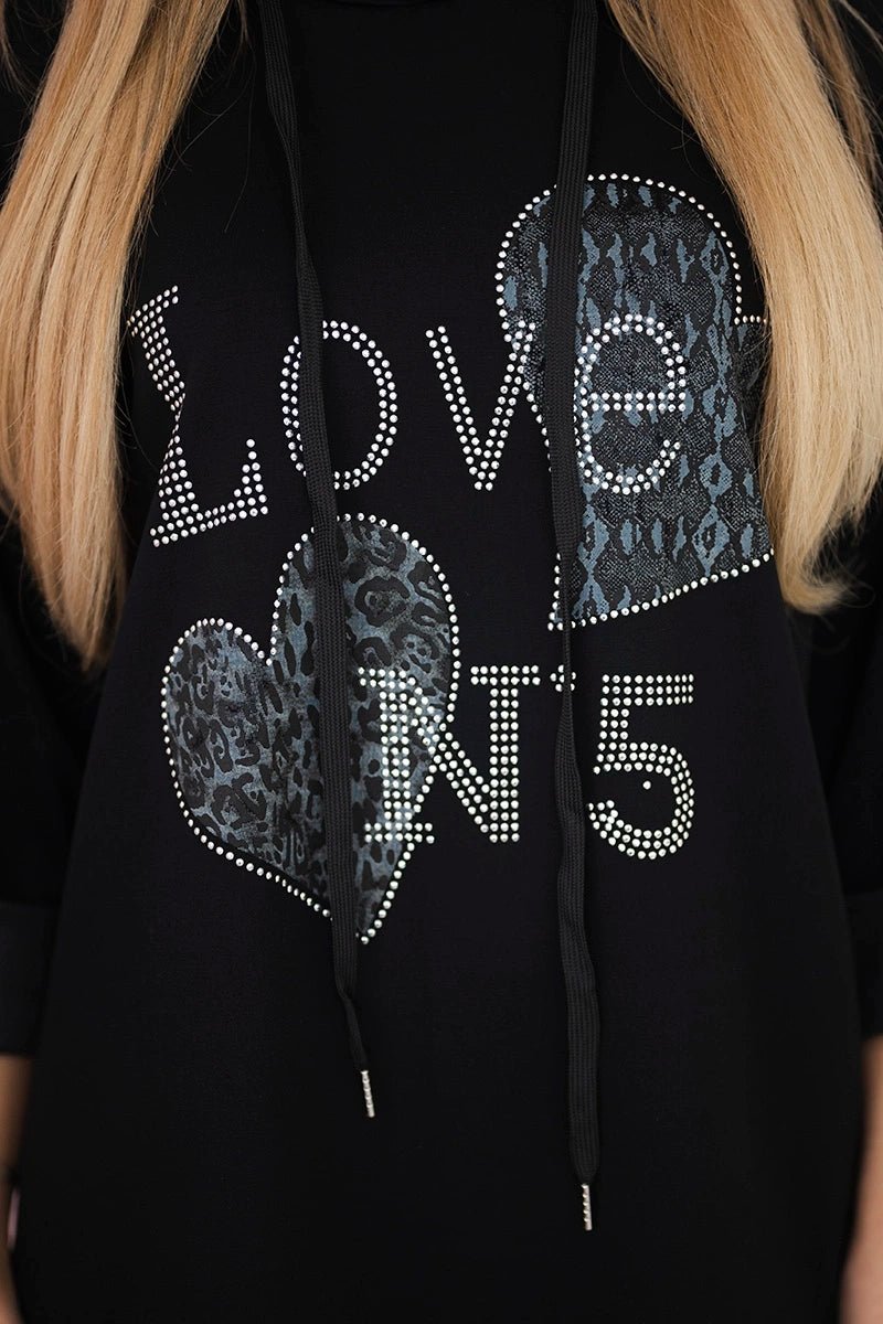 Oversized viscose hoodie Love 24543 - 1 / – Black цвет / color | Lexline Fashion