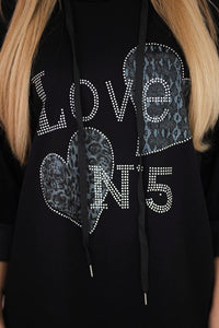 Oversized viscose hoodie Love 24543 - 1 / – Black цвет / color | Lexline Fashion