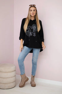 Oversized viscose hoodie Love 24543 - 1 / – Black цвет / color | Lexline Fashion