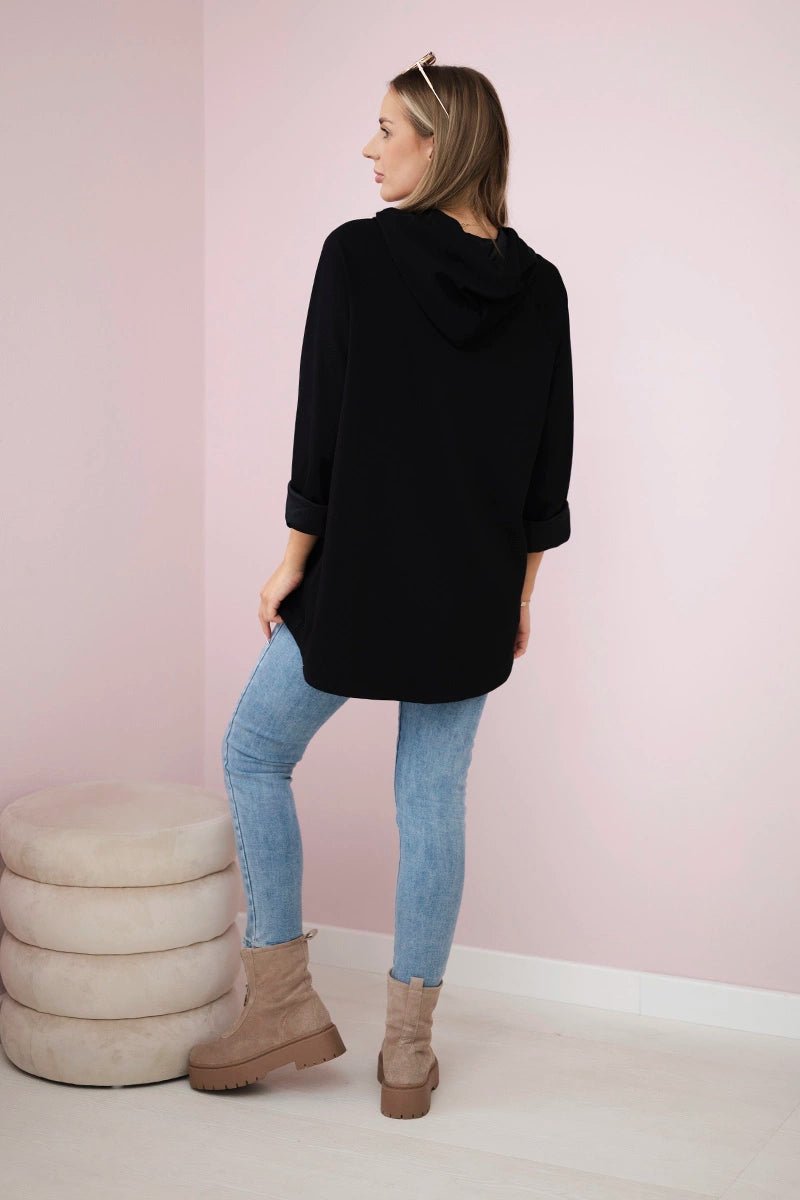 Oversized viscose hoodie Love 24543 - 1 / – Black цвет / color | Lexline Fashion