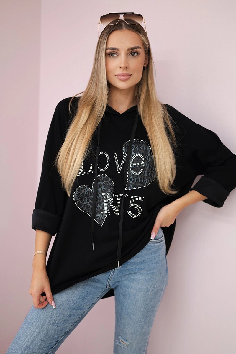 Oversized viscose hoodie Love 24543 - 1 / – Black цвет / color | Lexline Fashion
