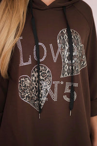 Oversized viscose hoodie Love 24543 - 1 / – Brown цвет / color | Lexline Fashion