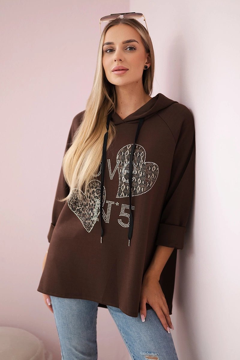 Oversized viscose hoodie Love 24543 - 1 / – Brown цвет / color | Lexline Fashion
