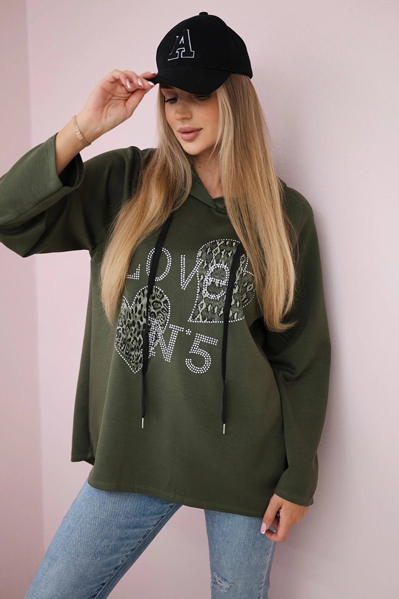 Oversized viscose hoodie Love 24543 - 1 / – Khaki цвет / color | Lexline Fashion
