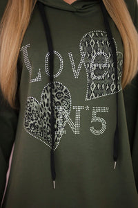 Oversized viscose hoodie Love 24543 - 1 / – Khaki цвет / color | Lexline Fashion