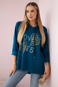 Oversized viscose hoodie Love 24543 - 1 / – Marine цвет / color | Lexline Fashion