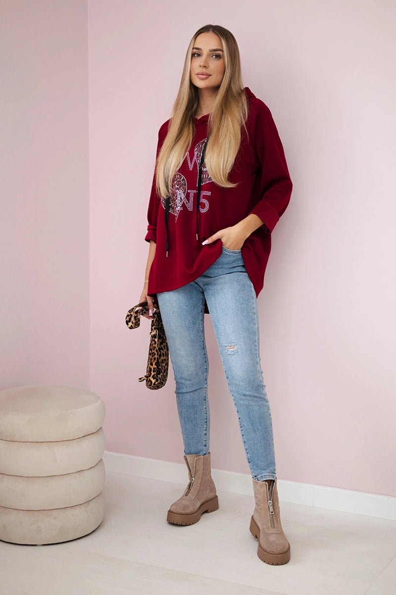 Oversized viscose hoodie Love 24543 - 1 / – Maroon цвет / color | Lexline Fashion
