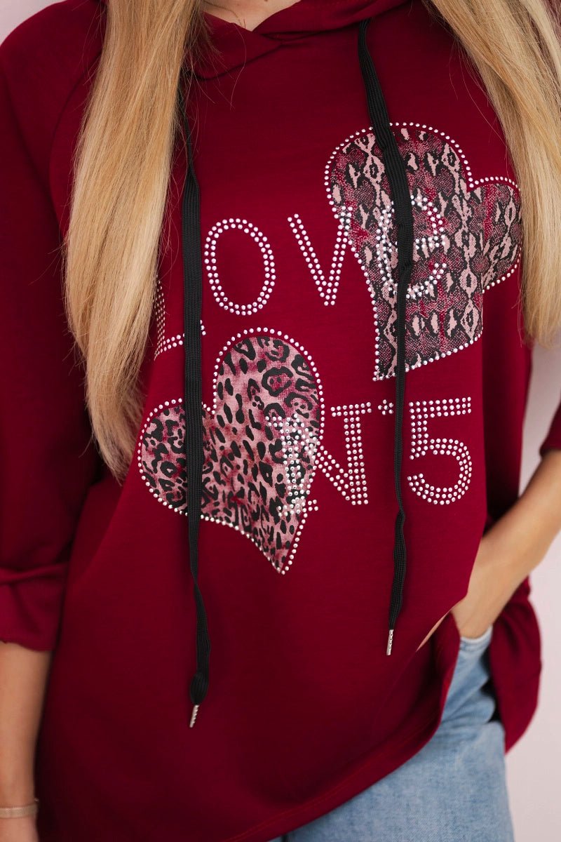 Oversized viscose hoodie Love 24543 - 1 / – Maroon цвет / color | Lexline Fashion