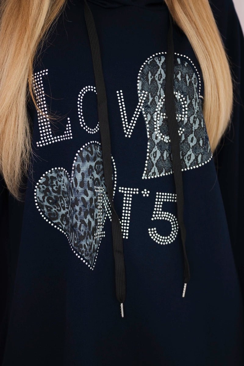 Oversized viscose hoodie Love 24543 - 1 / – Navy blue цвет / color | Lexline Fashion