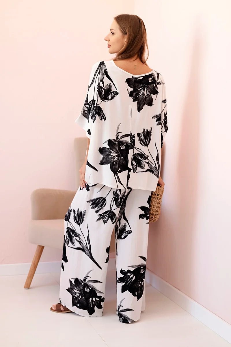 Oversized women's set made of viscose with a floral pattern ART24107 / – Black цвет / color | Lexline Fashion