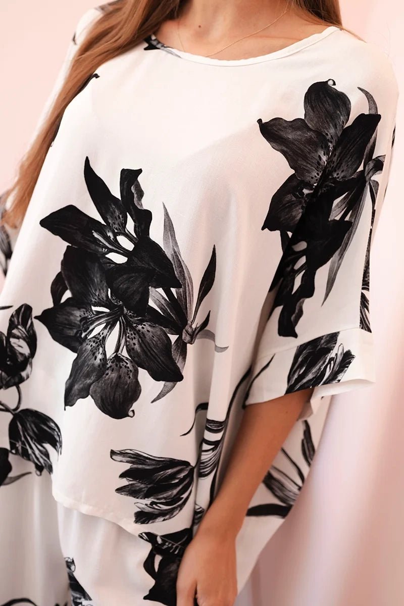 Oversized women's set made of viscose with a floral pattern ART24107 / – Black цвет / color | Lexline Fashion