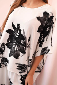 Oversized women's set made of viscose with a floral pattern ART24107 / – Black цвет / color | Lexline Fashion