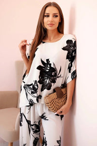 Oversized women's set made of viscose with a floral pattern ART24107 / – Black цвет / color | Lexline Fashion