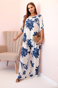 Oversized women's set made of viscose with a floral pattern ART24107 / – Blue cornflower цвет / color | Lexline Fashion