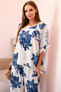 Oversized women's set made of viscose with a floral pattern ART24107 / – Blue cornflower цвет / color | Lexline Fashion