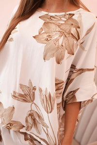 Oversized women's set made of viscose with a floral pattern ART24107 / – Camel цвет / color | Lexline Fashion