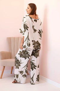 Oversized women's set made of viscose with a floral pattern ART24107 / – Khaki цвет / color | Lexline Fashion