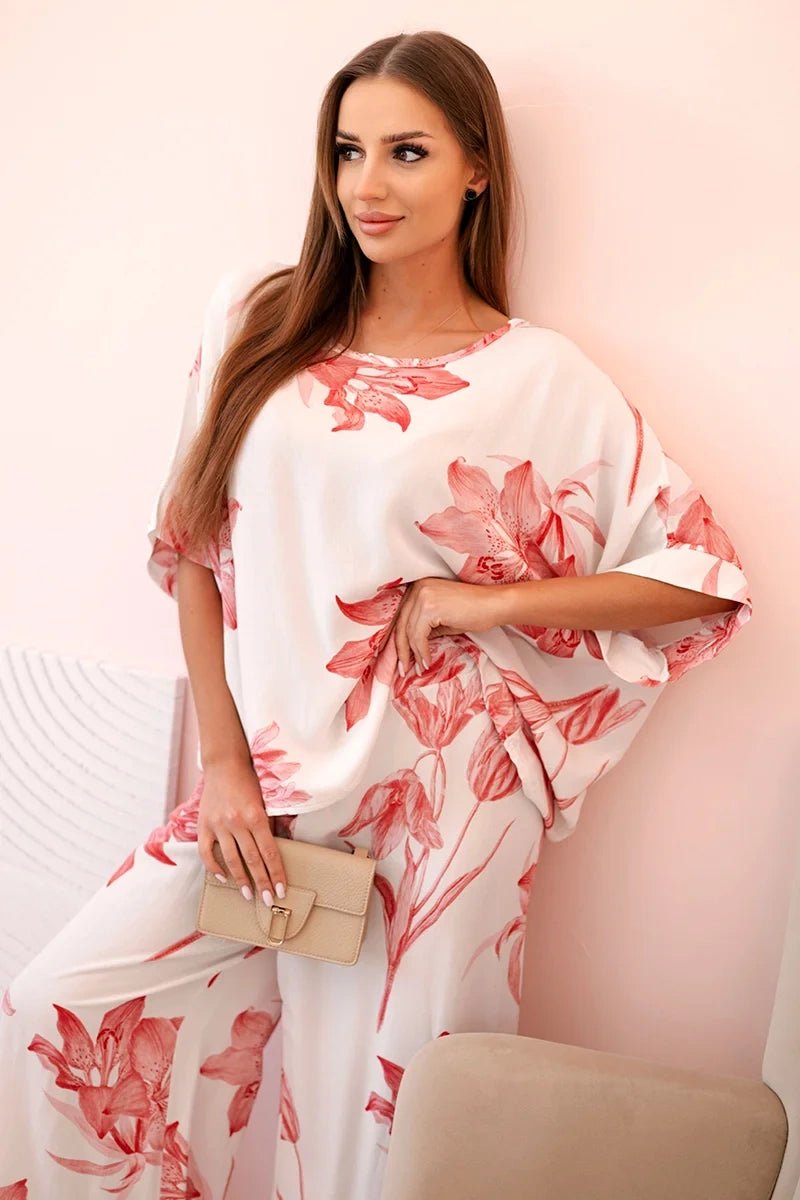 Oversized women's set made of viscose with a floral pattern ART24107 / – Pink цвет / color | Lexline Fashion