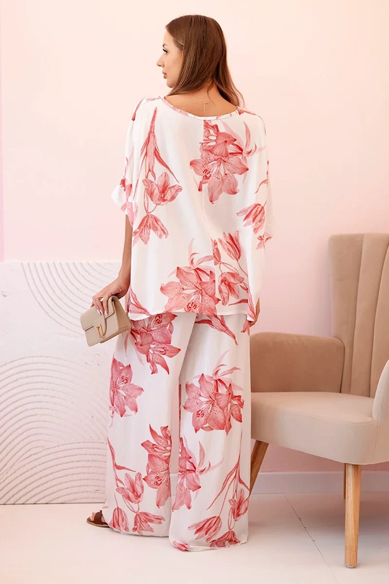 Oversized women's set made of viscose with a floral pattern ART24107 / – Pink цвет / color | Lexline Fashion