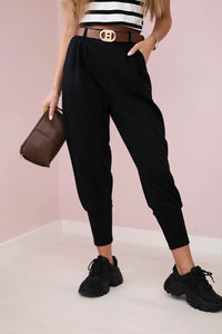 Pants with belt and pockets 7297 / – Black цвет / color | Lexline Fashion