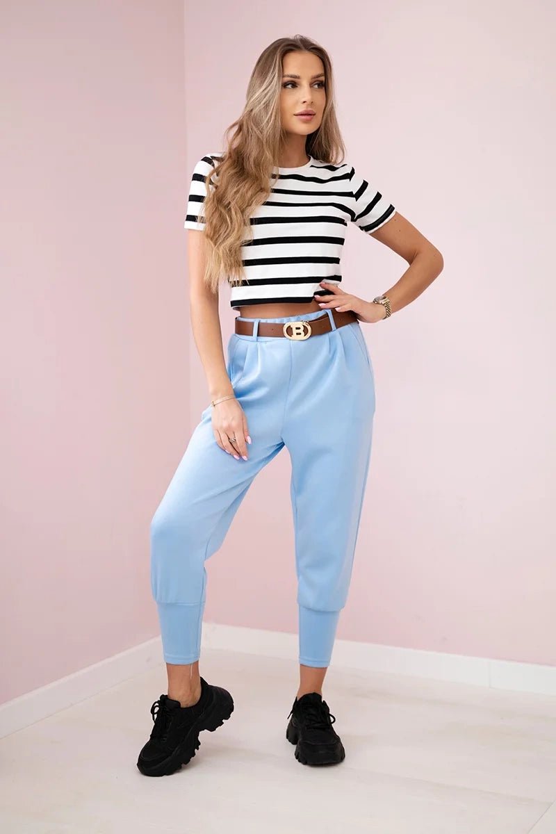 Pants with belt and pockets 7297 / – Blue цвет / color | Lexline Fashion