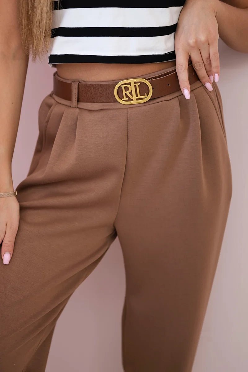 Pants with belt and pockets 7297 / – Camel цвет / color | Lexline Fashion