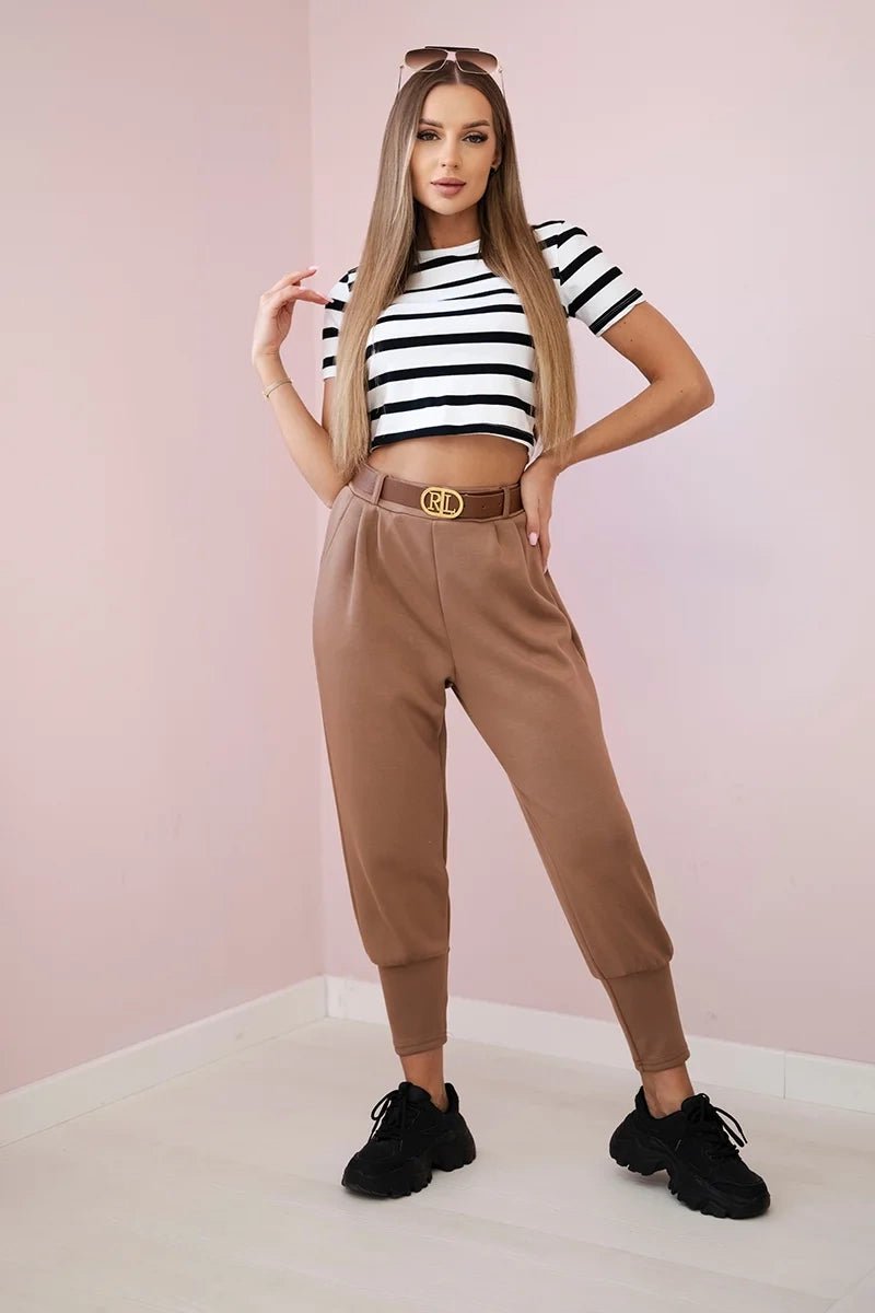Pants with belt and pockets 7297 / – Camel цвет / color | Lexline Fashion