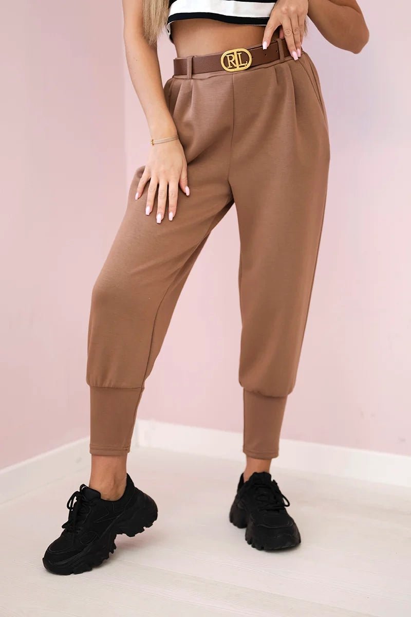 Pants with belt and pockets 7297 / – Camel цвет / color | Lexline Fashion