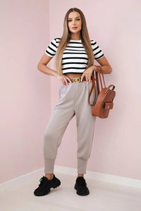 Pants with belt and pockets 7297 / – Dark || beige цвет / color | Lexline Fashion