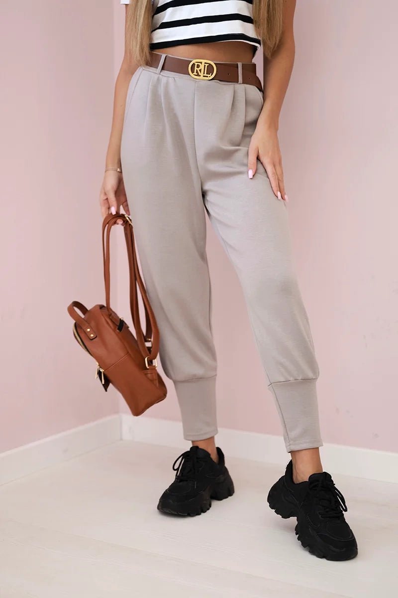 Pants with belt and pockets 7297 / – Dark || beige цвет / color | Lexline Fashion