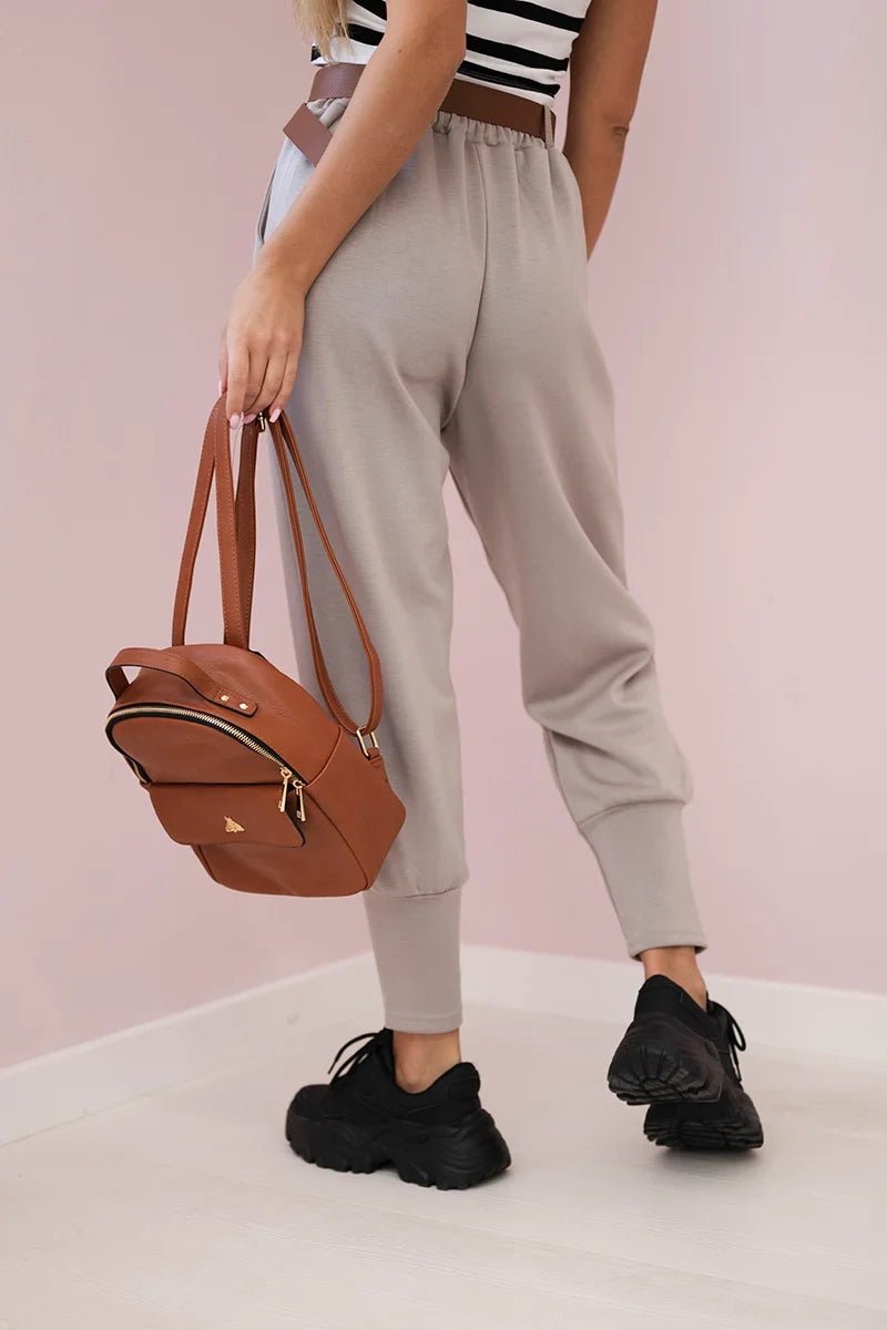 Pants with belt and pockets 7297 / – Dark || beige цвет / color | Lexline Fashion