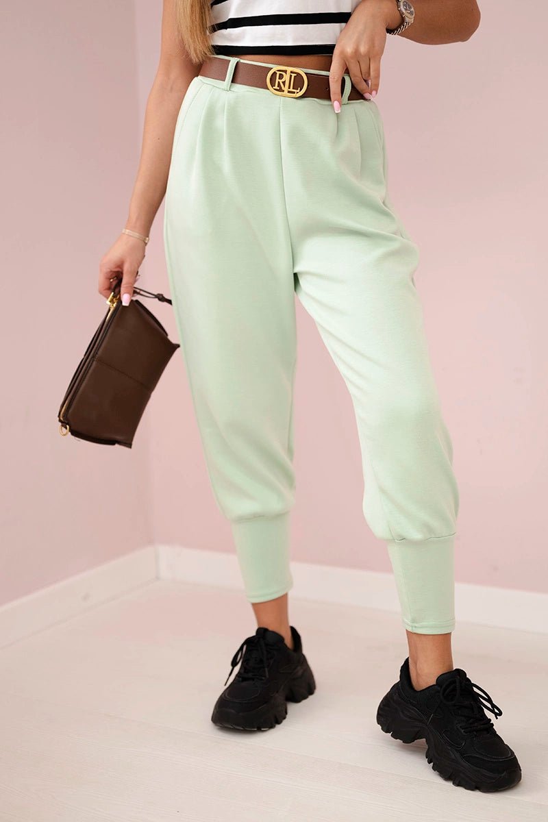 Pants with belt and pockets 7297 / – Dark || Mint цвет / color | Lexline Fashion