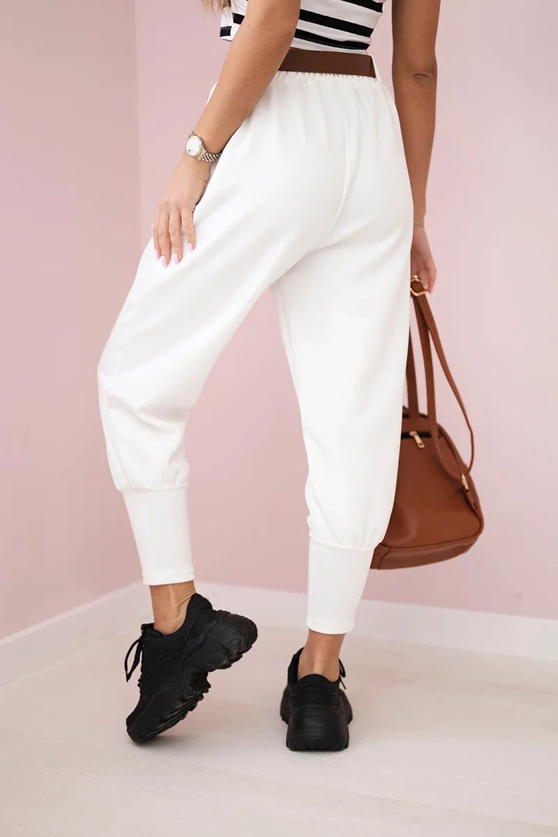 Pants with belt and pockets 7297 / – Ecru цвет / color | Lexline Fashion