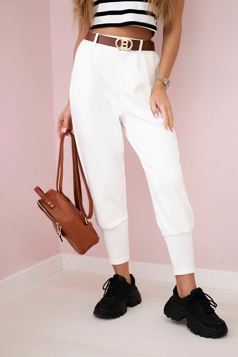 Pants with belt and pockets 7297 / – Ecru цвет / color | Lexline Fashion