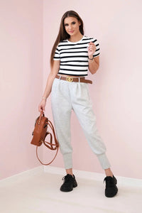 Pants with belt and pockets 7297 / – Gray || Melange цвет / color | Lexline Fashion