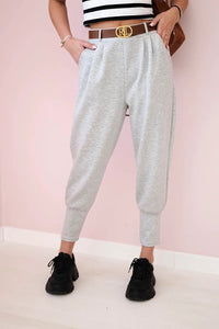 Pants with belt and pockets 7297 / – Gray || Melange цвет / color | Lexline Fashion