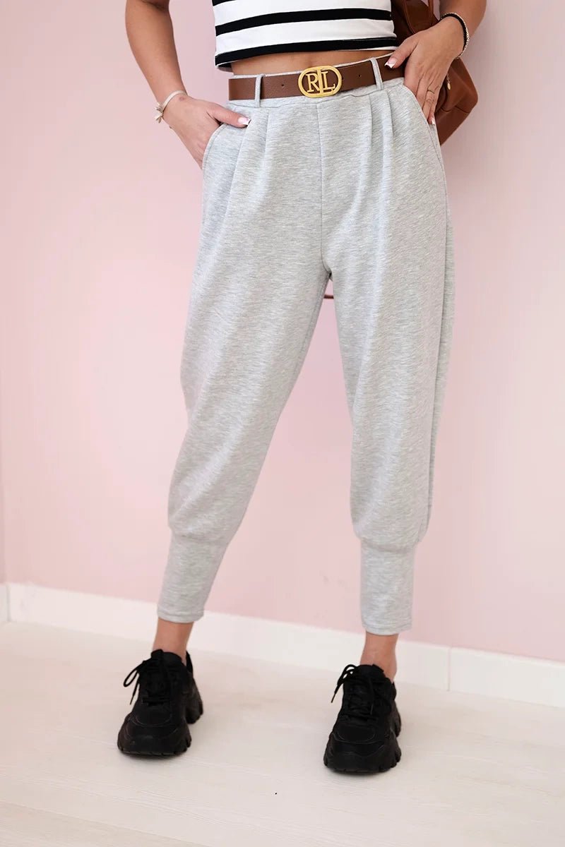 Pants with belt and pockets 7297 / – Gray || Melange цвет / color | Lexline Fashion