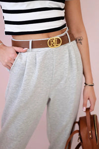 Pants with belt and pockets 7297 / – Gray || Melange цвет / color | Lexline Fashion