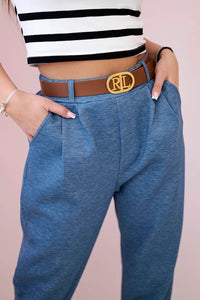 Pants with belt and pockets 7297 / – Jeans || Melange цвет / color | Lexline Fashion