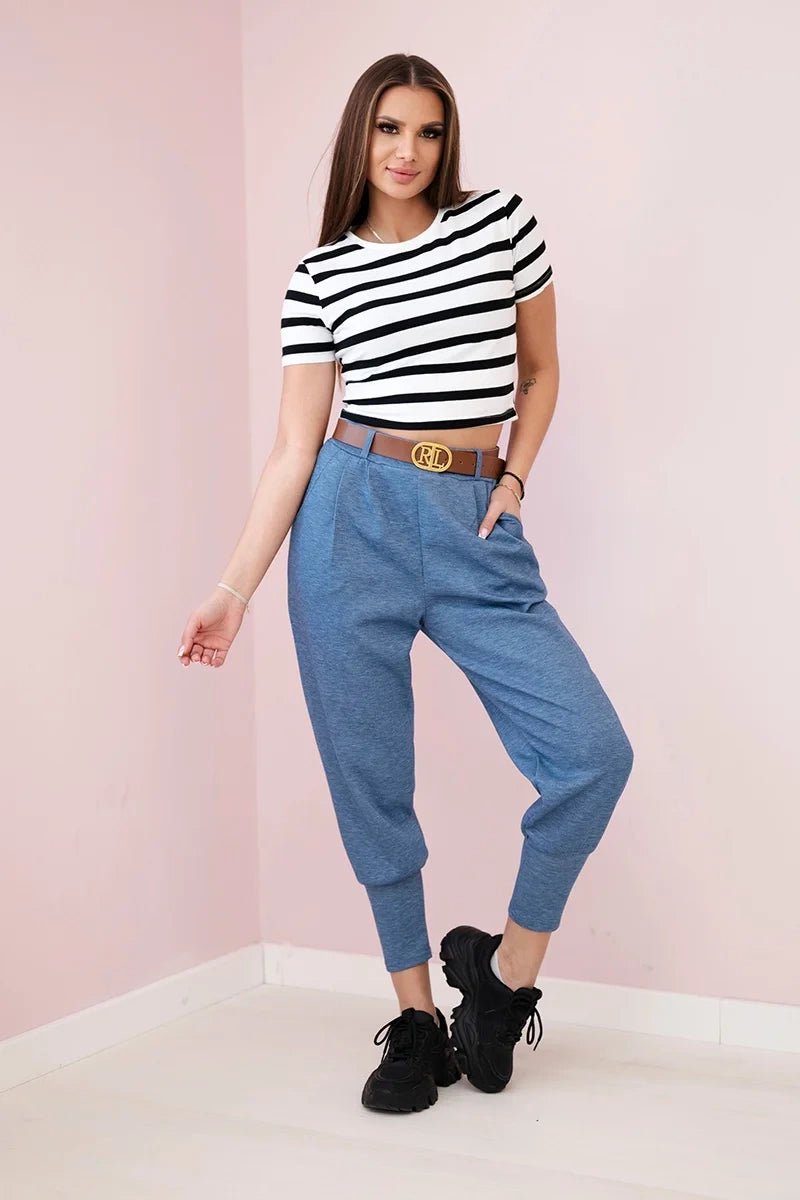 Pants with belt and pockets 7297 / – Jeans || Melange цвет / color | Lexline Fashion