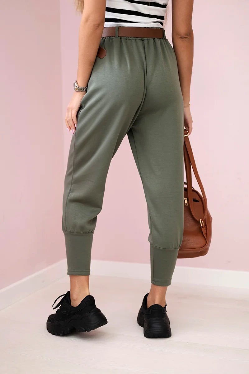 Pants with belt and pockets 7297 / – Khaki цвет / color | Lexline Fashion