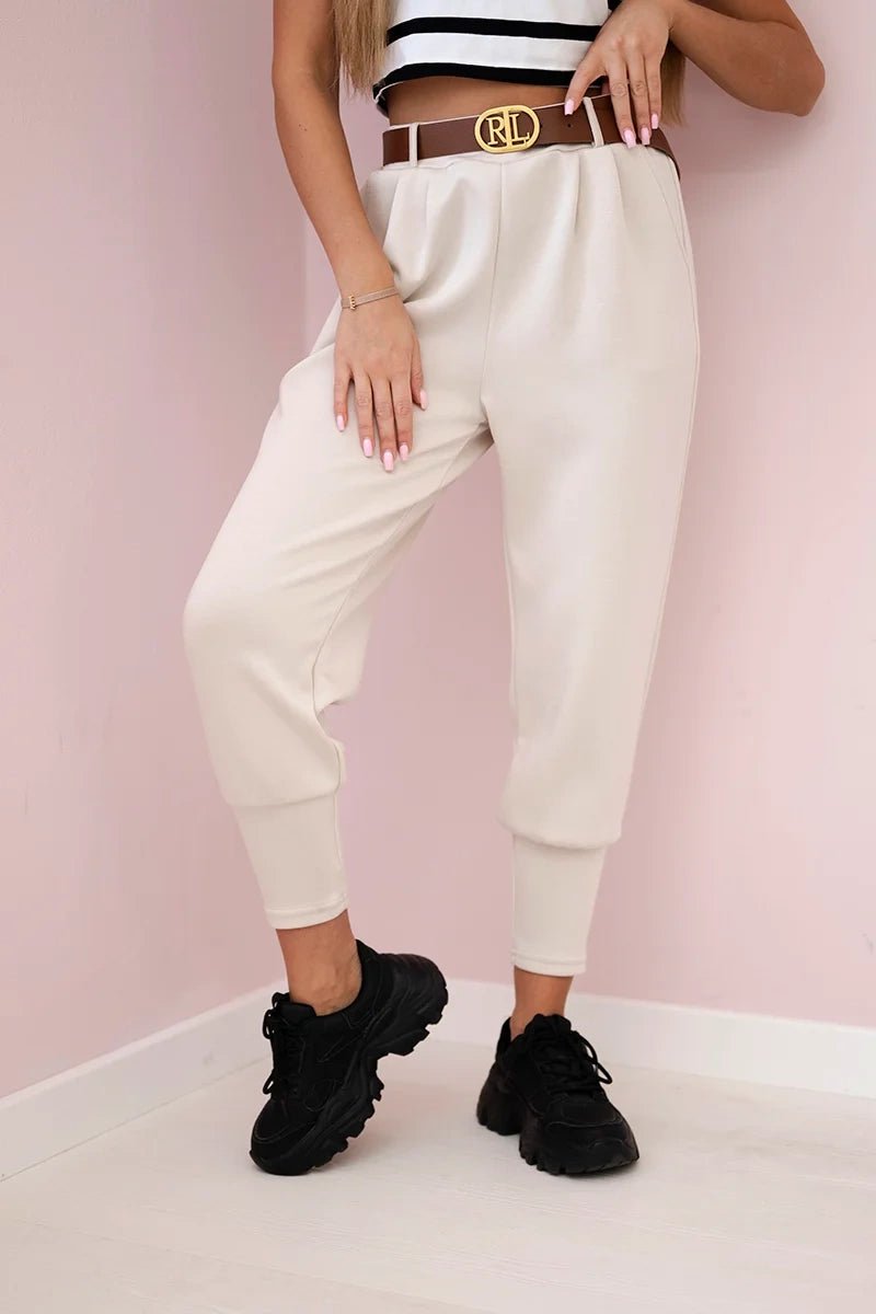 Pants with belt and pockets 7297 / – Light || Beige цвет / color | Lexline Fashion