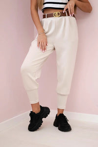 Pants with belt and pockets 7297 / – Light || Beige цвет / color | Lexline Fashion